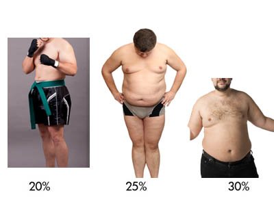 Men at different body fat levels